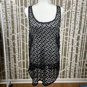 Chevron crochet mesh black swim coverup